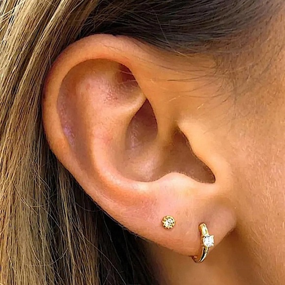 Sterling Silver Diamond Huggie Hoop Cubic Zircon Minimalist Earrings - Picture 6 of 10